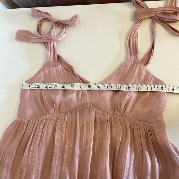 Lush Blush Pink Tie Strap Shimmer Tiered Midi Dress Size Medium - Picture 13 of 14